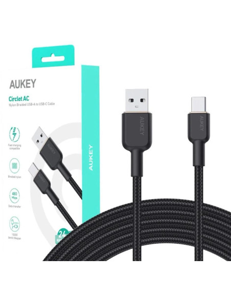 Cablu alimentare si date Aukey, USB Type-A (T) la USB Type-C (T), 1.8m, 480 Mbps, 60W, nylon, negru, "LLTSN1041439" -68932378588