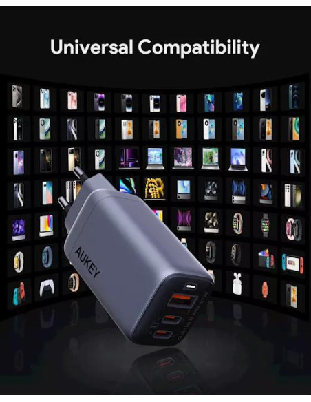 Alimentator retea Aukey, PA-B6U GR, 67W, fast charge, 1 x USB-A, 2 x USB-C, gri, "LLTSEUN1048305" - 689323786893