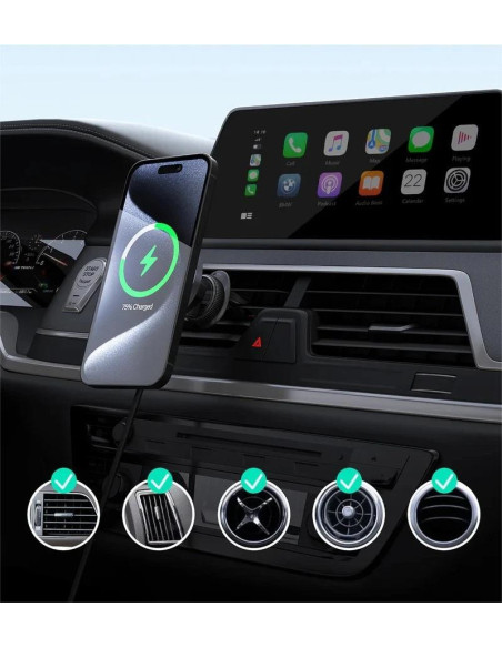 Alimentator Smartphone auto Aukey, HD-MC13, 15W, fast charge, suport prindere ventilatie, magnetic, alimentare prin UCB-C, 1 x U