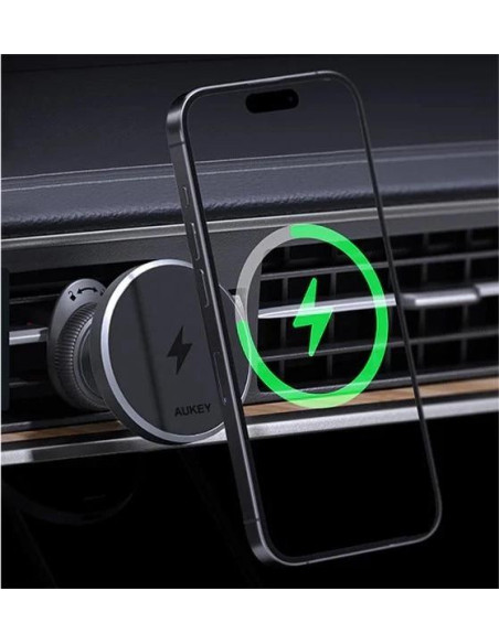 Alimentator Smartphone auto Aukey, HD-MC13, 15W, fast charge, suport prindere ventilatie, magnetic, alimentare prin UCB-C, 1 x U