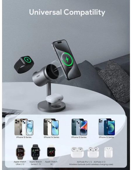 Statie de incarcare wireless Aukey, LC-MC311, 15W, fast charge, 1 x USB-C, negru, "LLTSEUN1049280" - 689323787418