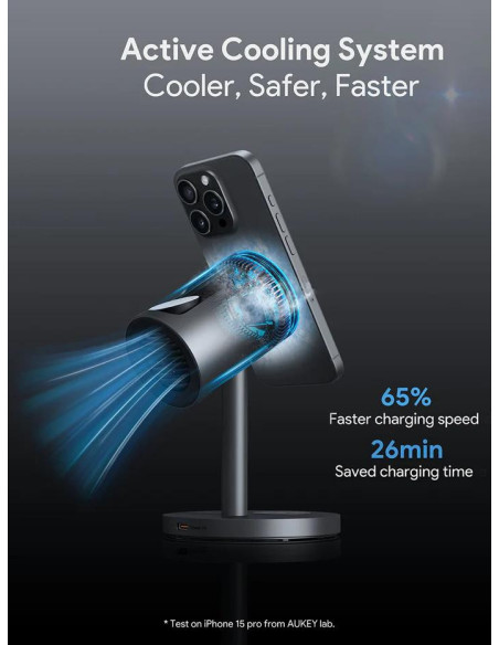 Statie de incarcare wireless Aukey, LC-MC311, 15W, fast charge, 1 x USB-C, negru, "LLTSEUN1049280" - 689323787418