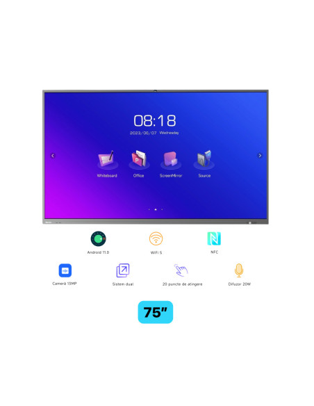 Ecran interactiv HORION 75M5APro, 75 inch, 8GB DDR4 + 64GB Standard, MT9950, ARM A73 "HO-75M5APRO"