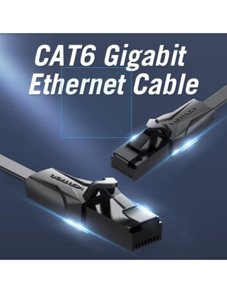 Patch Cord UTP Vention, Cat. 6, 25m, flat cable, conductor cupru - aluminiu, viteza max transfer 1 Gbps, invelis PVC, negru, "IB