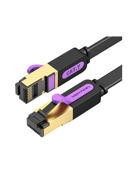 Patch Cord STP Vention, Cat. 7, 8m, flat cable, conductor cupru, viteza max transfer 10 Gbps, invelis PVC, negru, "ICABK" - 6922