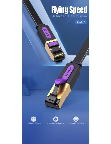 Patch cord SFTP Vention, Cat. 7, RJ-45 (T) la RJ-45 (T), 10m, AWG 28, 10Gbps, ecranat, conectori auriti, negru, "ICABL" - 692279