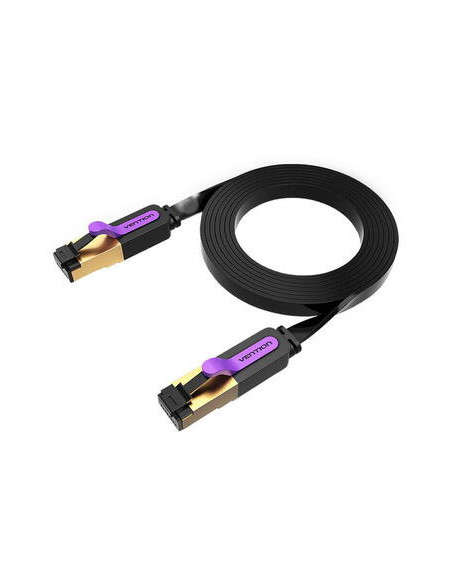Patch Cord STP Vention, Cat. 7, 15m, flat cable, conductor cupru, viteza max transfer 10 Gbps, invelis PVC, negru, "ICABN" - 692