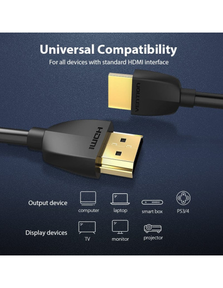 Cablu video Vention, HDMI(T) la HDMI (T), 3m, rezolutie 4K la 60Hz, negru, "AAIBI" - 6922794741591