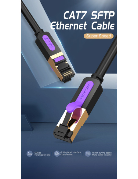 Patch cord SFTP Vention, Cat. 7, RJ-45 (T) la RJ-45 (T), 1m, AWG 28, 10Gbps, ecranat, conectori auriti, negru, "ICDBF" - 6922794