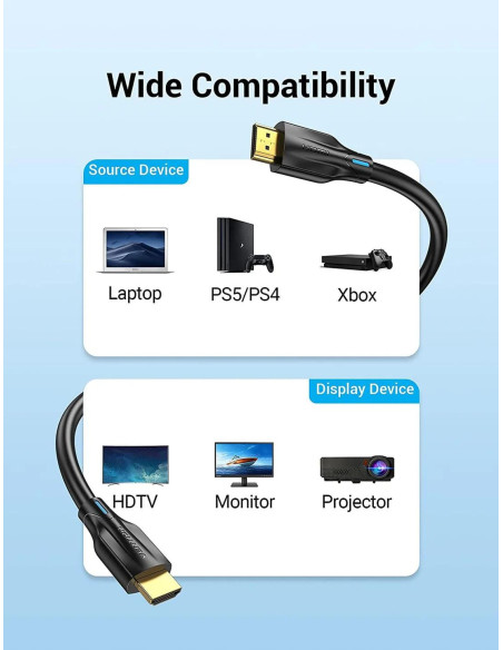 Cablu video Vention, HDMI (T) la HDMI (T), 1m, rezolutie 8K la 60Hz, conectori auriti, negru, "AANBF" - 6922794743489