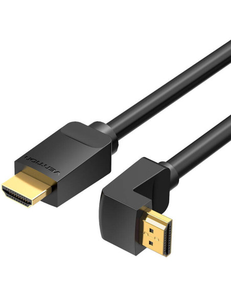 Cablu video Vention, HDMI(T) la HDMI(T), 2m, rezolutie maxima 4K la 60Hz, conectori auriti, cupru, unghi 270 grade, negru, "AAQB