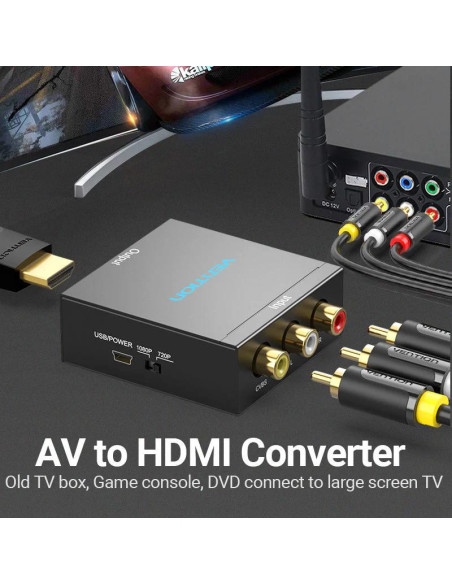 Convertor video Vention, HDMI (M) la RCA (M), switch 1080p/720, alimentare prin miniUSB-B inclus, carcasa metalica, conectori au