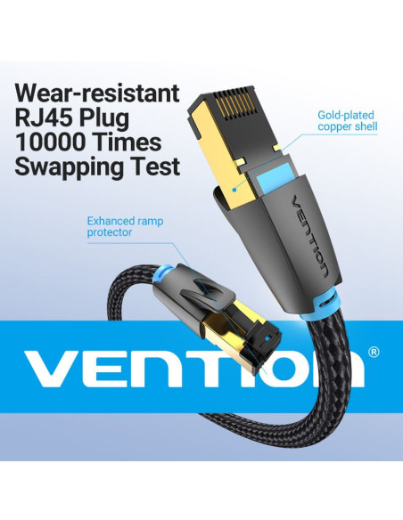 Patch cord SFTP Vention, Cat. 8, RJ-45 (T) la RJ-45 (T), 1m, AWG 30, 40Gbps, ecranat, conectori auriti, negru, "IKGBF" - 6922794