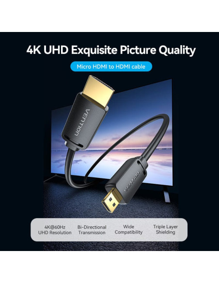 Cablu video Vention, microHDMI(T) la HDMI(T), 3m, rezolutie 4K la 60Hz, negru, "AGIBI" - 6922794772144