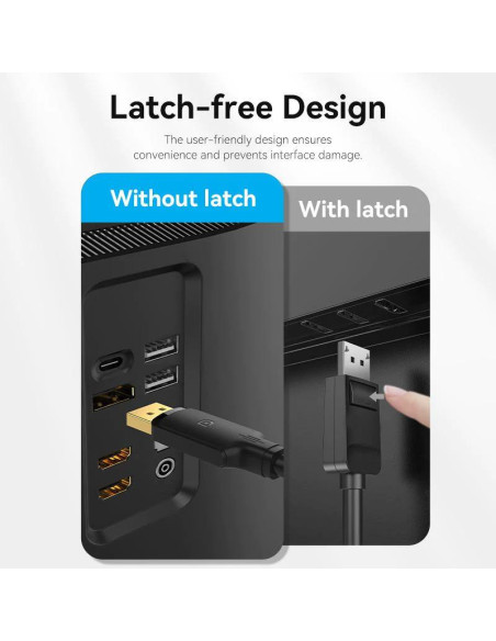 Cablu video Vention, DisplayPort(T) la DisplayPort(T), 1m, rezolutie maxima 4K la 60Hz, conectori auriti, cupru/argint, invelis