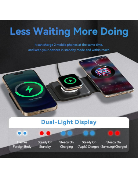 Statie incarcare wireless 3in1 Vention, MagSafe, telefon 15W, ceas 2.5W, casti 5W, fast charge, pliabil, magnetic, lumina LED, 1
