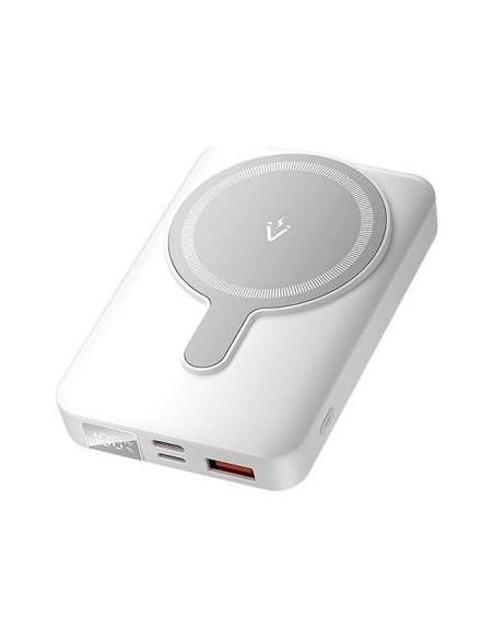 Power Bank Vention 10.000 mAh, 22.5W magnetic, wireless, 2 x USB-C, 1x USB-A, afisaj LED, stand integrat, 230g, alb, "FHTW0" - 6