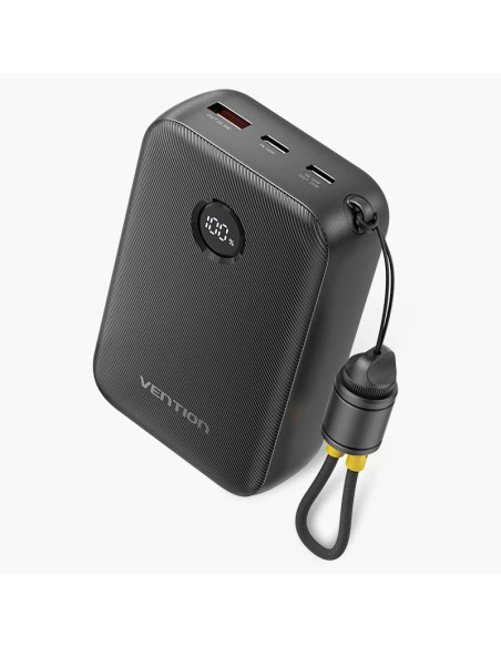 Power Bank Vention 20000mAh Power Bank (USB-C + USB-C/USB-C/USB-A) with Built-in USB-C to USB-C Cable 22.5W Black LED Display Ty