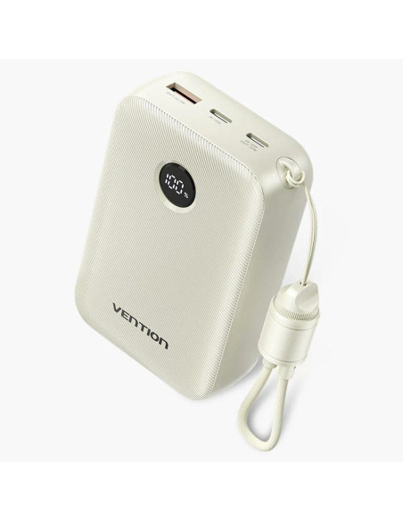 Power Bank Vention 20000mAh Power Bank (USB-C + USB-C/USB-C/USB-A) with Built-in USB-C to USB-C Cable 22.5W Beige LED Display Ty