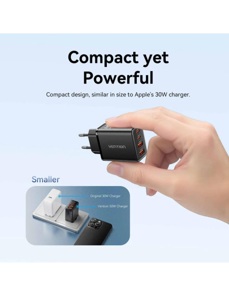 Alimentator retea Vention, 50W, 2 x USB-C (30W/20W), 2 x USB-A (18W/18W), GaN, Fast Charge, negru, "FCHB0-EU" -6922794793156