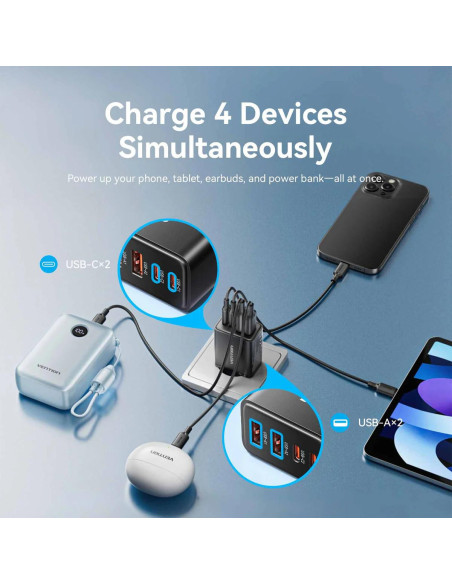 Alimentator retea Vention, 50W, 2 x USB-C (30W/20W), 2 x USB-A (18W/18W), GaN, Fast Charge, negru, "FCHB0-EU" -6922794793156