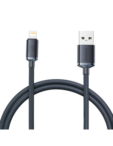 CABLU alimentare si date Baseus Crystal Shine, Fast Charging Data Cable pt. smartphone, USB la Lightning Iphone 2.4A, 1.2m, negr
