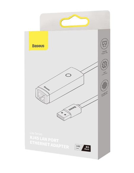 ADAPTOR RETEA Baseus Lite, USB 2.0 to RJ-45 10/100 Mbps Adapter, LED, negru "WKQX000001" - 6932172606022