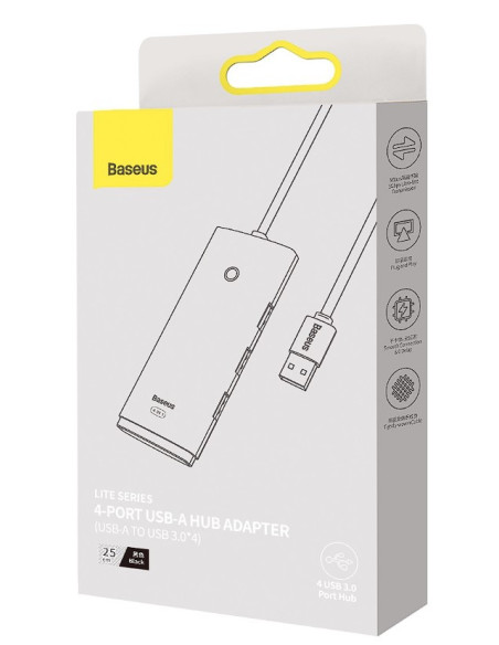 HUB extern Baseus Lite, porturi USB: USB 3.0 x 4, conectare prin USB 3.0, lungime 1m, negru, "WKQX030101" - 6932172606206