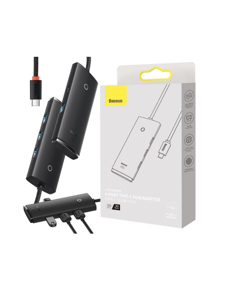 HUB extern Baseus Lite, porturi USB: USB 3.0 x 4, conectare prin USB Type-C, lungime 1m, negru, "WKQX030401" - 6932172606268