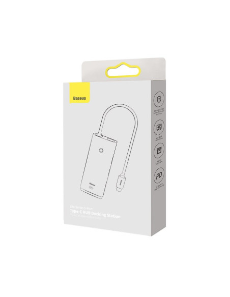 DOCKING Station Baseus Lite, conectare PC USB Type-C, USB 3.0 x 3, USB Type C x 1 PD 20V/5A, HDMI x 1/4K/30Hz, alb "WKQX040002"