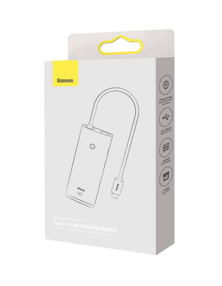 DOCKING Station Baseus Lite, conectare PC USB Type-C, USB 3.0 x 2, USB Type C x 1, HDMI x 1/4K/30Hz, card reader SD/microSD, neg