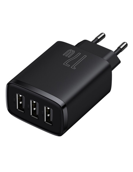 INCARCATOR retea Baseus Compact, Fast Charge 17W, 3 x USB 5V/2.1A, negru "CCXJ020101" - 6932172606961