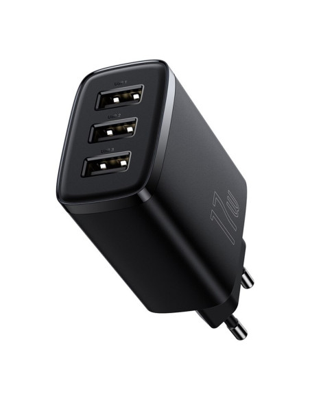 INCARCATOR retea Baseus Compact, Fast Charge 17W, 3 x USB 5V/2.1A, negru "CCXJ020101" - 6932172606961