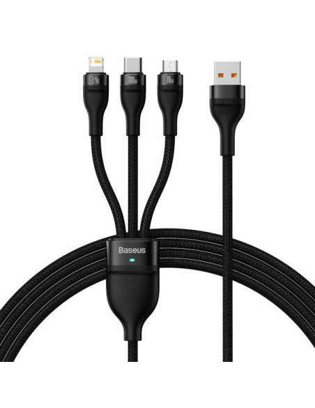 CABLU alimentare si date Baseus Flash, One-for-three Retractable, pt smartphone,USB la Micro-USB+Lightning + USB Type-C 100W, 1.