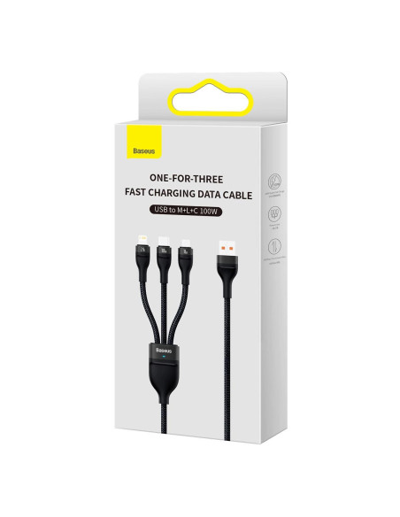 CABLU alimentare si date Baseus Flash, One-for-three Retractable, pt smartphone,USB la Micro-USB+Lightning + USB Type-C 100W, 1.