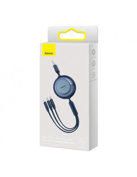 CABLU alimentare si date Baseus Bright Mirror 2 One-for-three Retractable,pt. smartphone,USB la Micro-USB+Lightning +USB Type-C