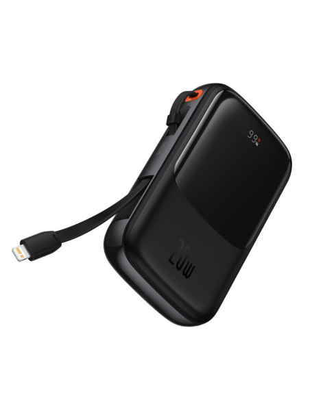 POWER BANK Baseus Qpow Pro Digital Display, 20000mAh, 20W, 1 x cablu integrat Iphone Lightning output, 1 x USB, 1 x USB Type-C,