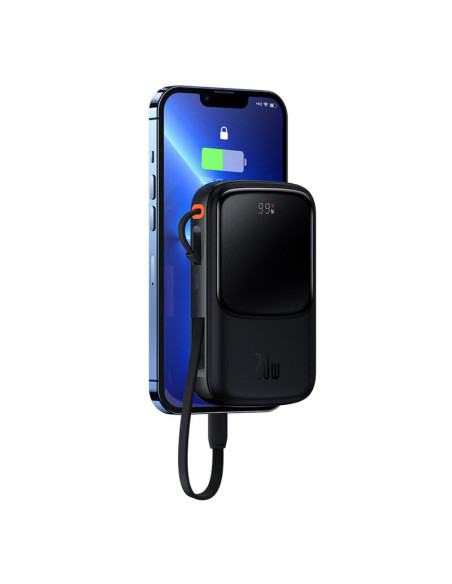 POWER BANK Baseus Qpow Pro Digital Display, 20000mAh, 20W, 1 x cablu integrat Iphone Lightning output, 1 x USB, 1 x USB Type-C,