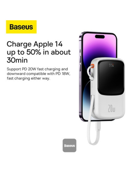 POWER BANK Baseus Qpow Pro Digital Display, 10000mAh, 20W, 1 x cablu integrat Iphone Lightning output, 1 x USB, 1 x USB Type-C,