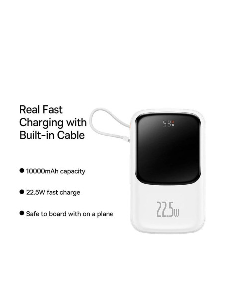 POWER BANK Baseus Qpow Pro Digital Display, 10000mAh, 22.5W, 1 x cablu integrat USB Type-C output/input, 1 x USB, 1 x Lightning,