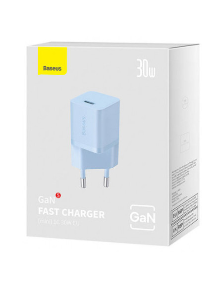 INCARCATOR retea Baseus Mini, GaN5 Fast Charger 30W, 1 x USB Type-C 5V/3A, albastru "CCGN070603" - 6932172624453