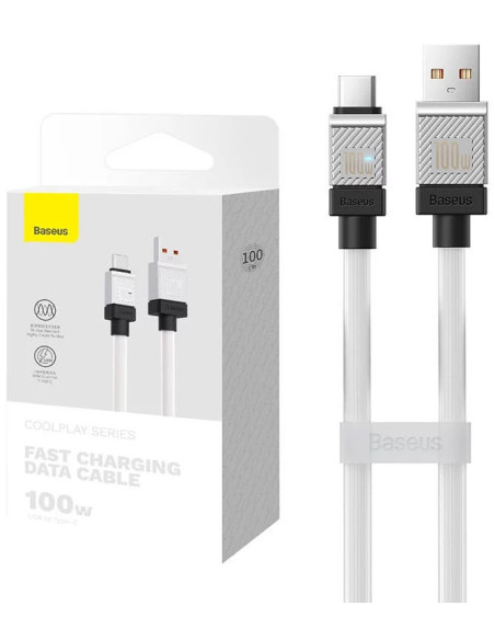 CABLU alimentare si date Baseus, Fast Charging Data Cable pt. smartphone, USB (T) la USB Type-C (T), 100W, 1m, alb, "CAKW000602"