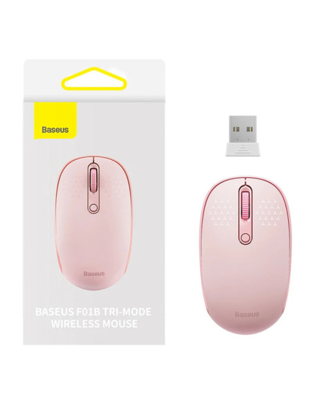 MOUSE Baseus PC sau NB wireless, 2.4GHz si Bluetooth, optic, 800/ 1200/1600 dpi,butoane/scroll 3/1, roz,"B01055503413-00" - 6932