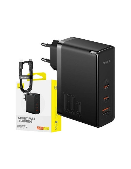 INCARCATOR RETEA Baseus GaN5 Pro Digital,Quick Charge 160W,2xUSB Type-C Output 5V/3A,1xUSB,(include cablu USB Type-C la USB Type