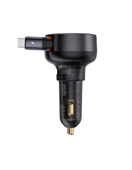 INCARCATOR auto Baseus Enjoyment Pro, 1 x USB Type-C cablu retractabil, 1 x USB , total output 60W, pt. bricheta auto, negru "C0
