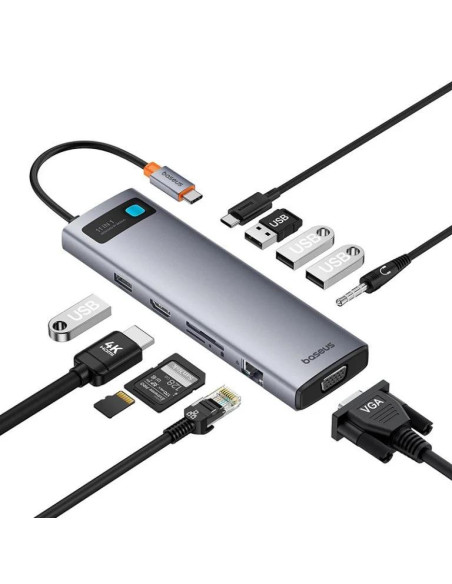DOCKING Station Baseus Metal Gleam Series 11-in-1, conectare PC USB-C,Type-C to HDMI4K@60Hzx1+VGAx1,USB3.0x3,USB2.0x1+PDx1,RJ45x