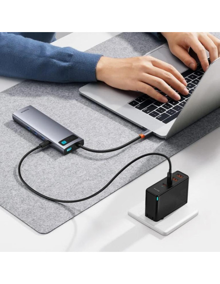 DOCKING Station Baseus Metal Gleam Series 11-in-1, conectare PC USB-C,Type-C to HDMI4K@60Hzx1+VGAx1,USB3.0x3,USB2.0x1+PDx1,RJ45x