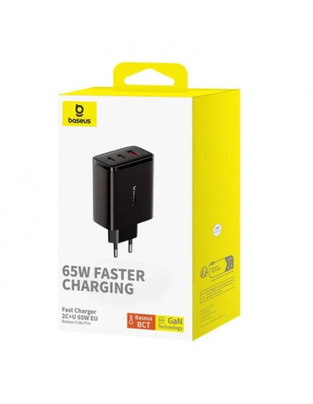 INCARCATOR RETEA Baseus Cube Pro, Quick Charge 65W, 2 x USB Type-C Output 5V/3A, 1 x USB, negru "P10152301113-00" - 693217264147