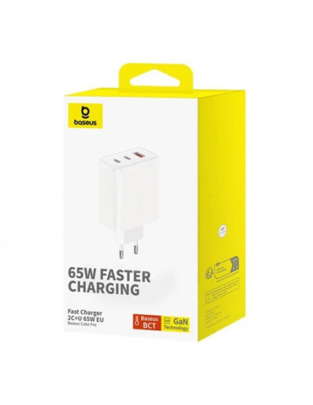INCARCATOR RETEA Baseus Cube Pro, Quick Charge 65W, 2 x USB Type-C Output 5V/3A, 1 x USB, alb "P10152301213-00" - 6932172641481