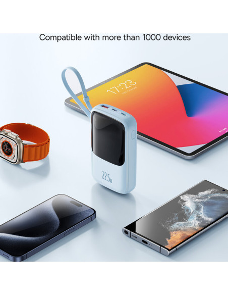 POWER BANK Baseus Qpow Pro+ Digital Display, 10000mAh, 22.5W, 2 x USB Type-C output/input, 1 x USB, 1 x Lightning, albastru, "P1